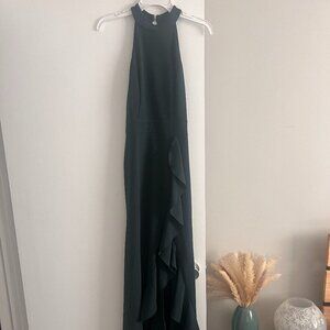 Woosea high neck ruffle slit green dress